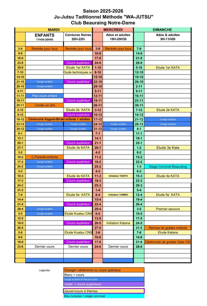 Calendrier Activités 2025-2026